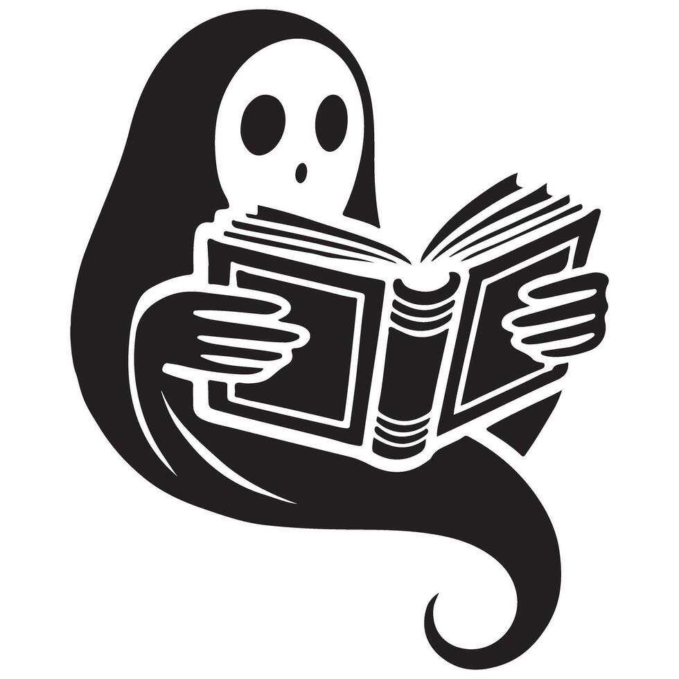 Ghost Reading Book Silhouette Spooky Halloween Character vector