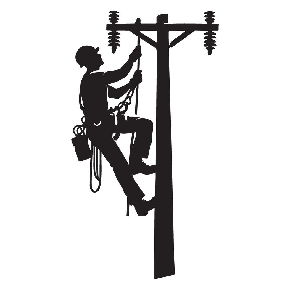 Lineman Climbing Silhouette Illustration Power Pole Utility vector