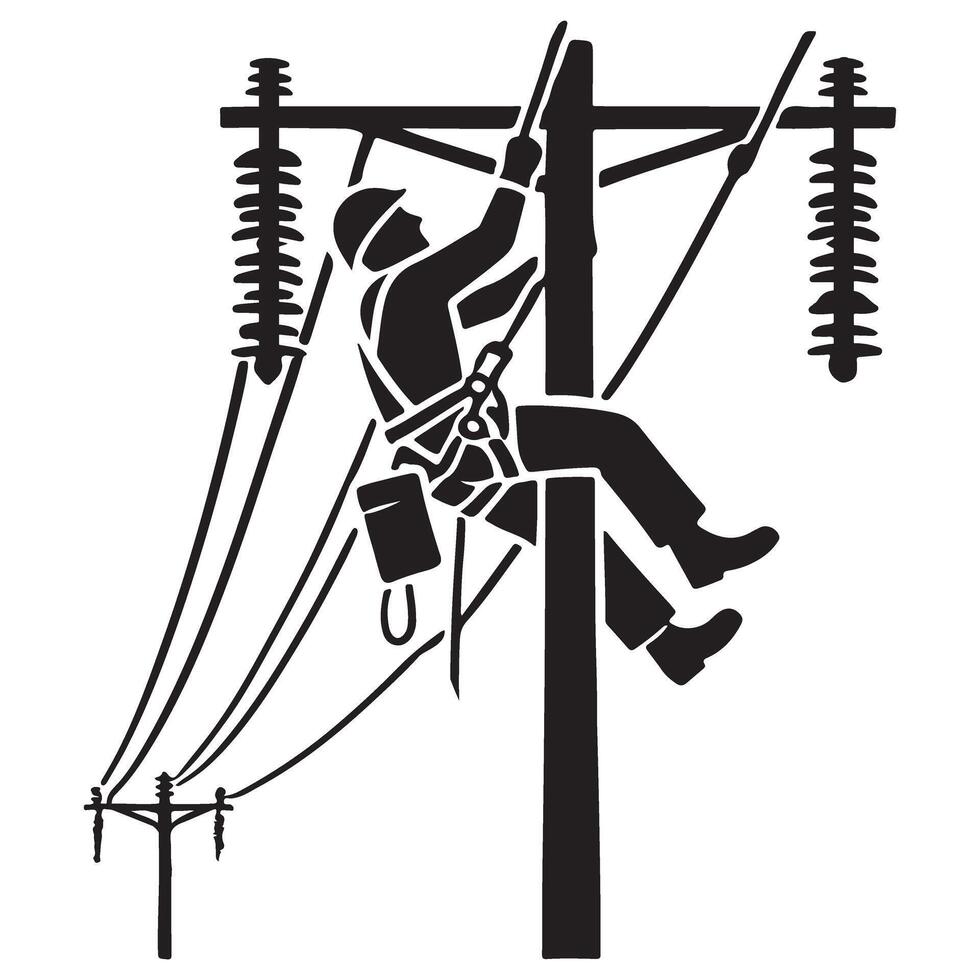 Lineman Silhouette Working on Utility Pole Illustration vector