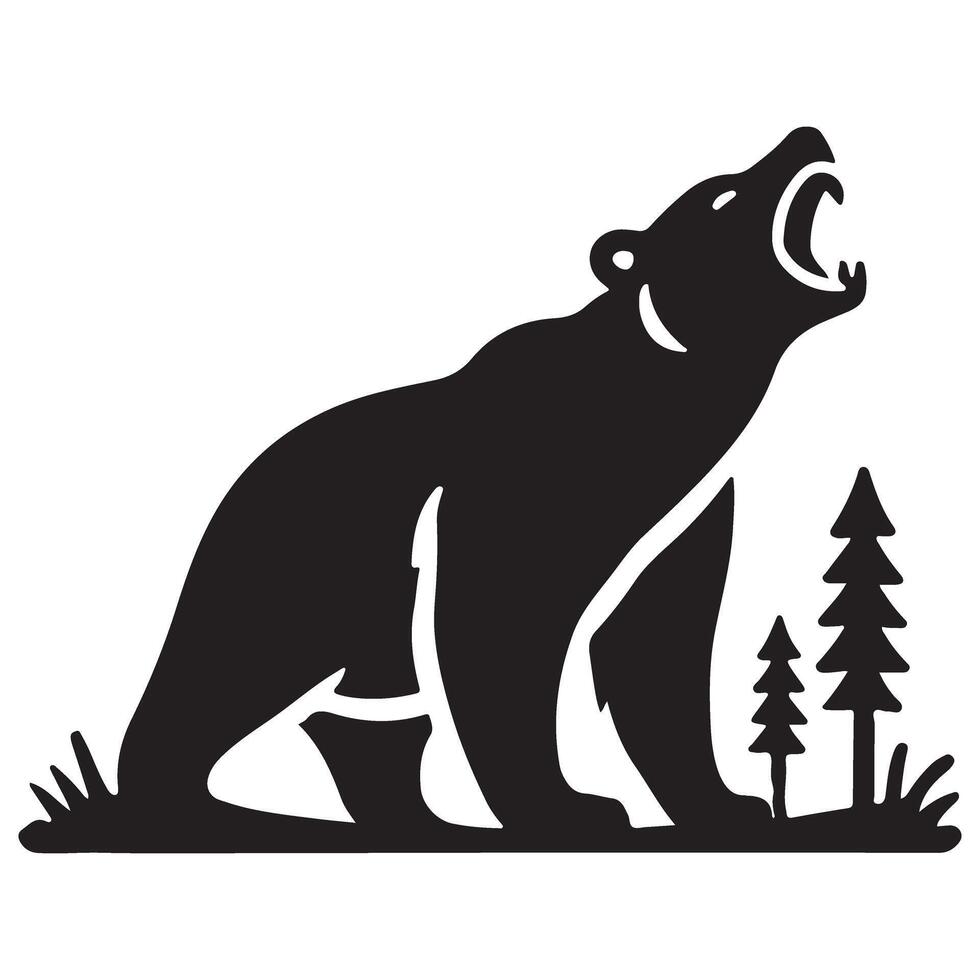 Roaring Bear Silhouette Illustration Wildlife Graphic Art vector