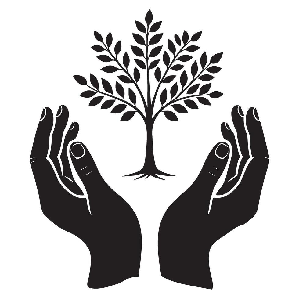 Symbolic Tree and Hands Illustration for Environment vector
