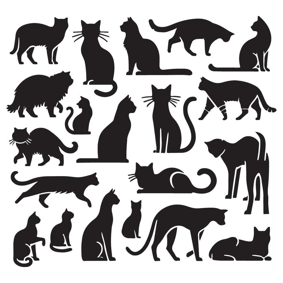 Cats Silhouettes Collection Various Poses Pet Illustrations vector