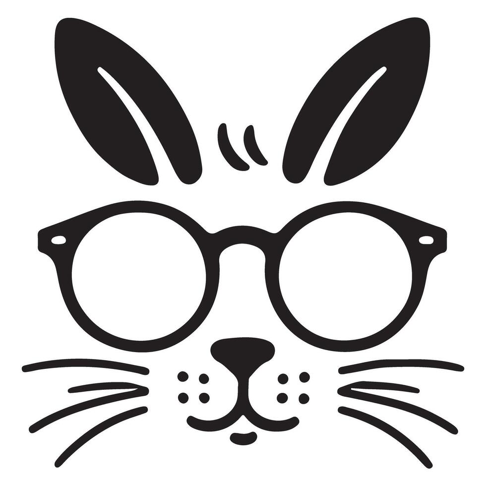 Bunny with Glasses Silhouette Smart Rabbit Illustration vector