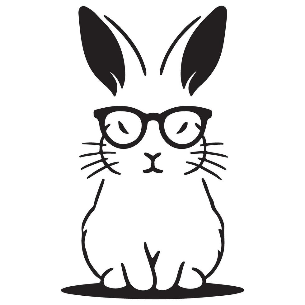 Rabbit with Glasses Silhouette Illustration Nerd Cute Animal Design vector