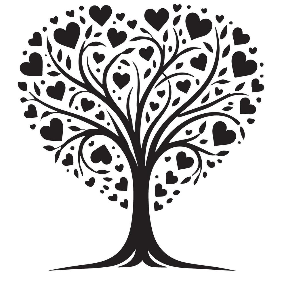 Love Heart Tree Silhouette Illustration for Wedding and Valentine Design vector