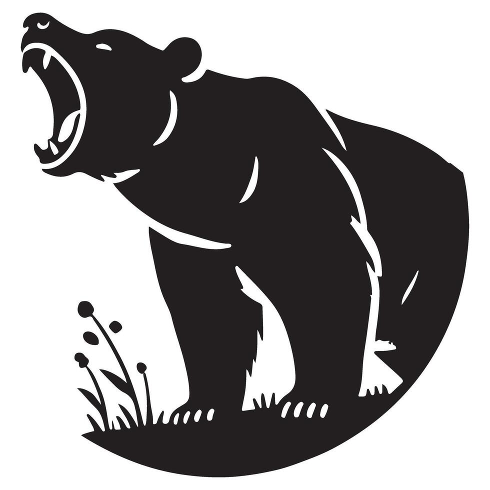 Roaring Bear Silhouette Illustration Wildlife and Nature Design vector