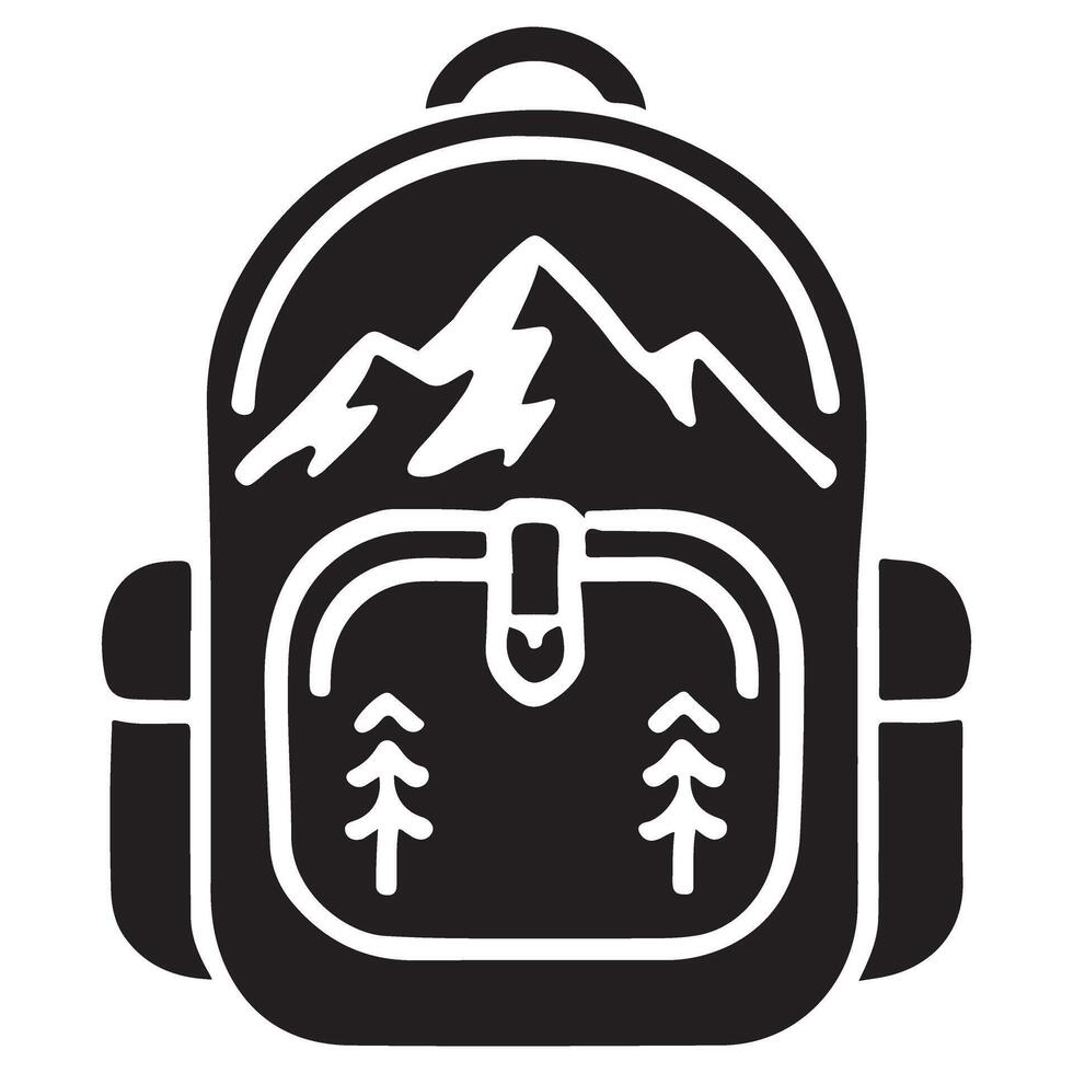 Hiking Backpack Silhouette with Mountain and Tree Design Concept vector