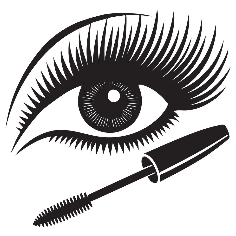 Dramatic Eye Lashes Silhouette With Mascara Wand Design vector