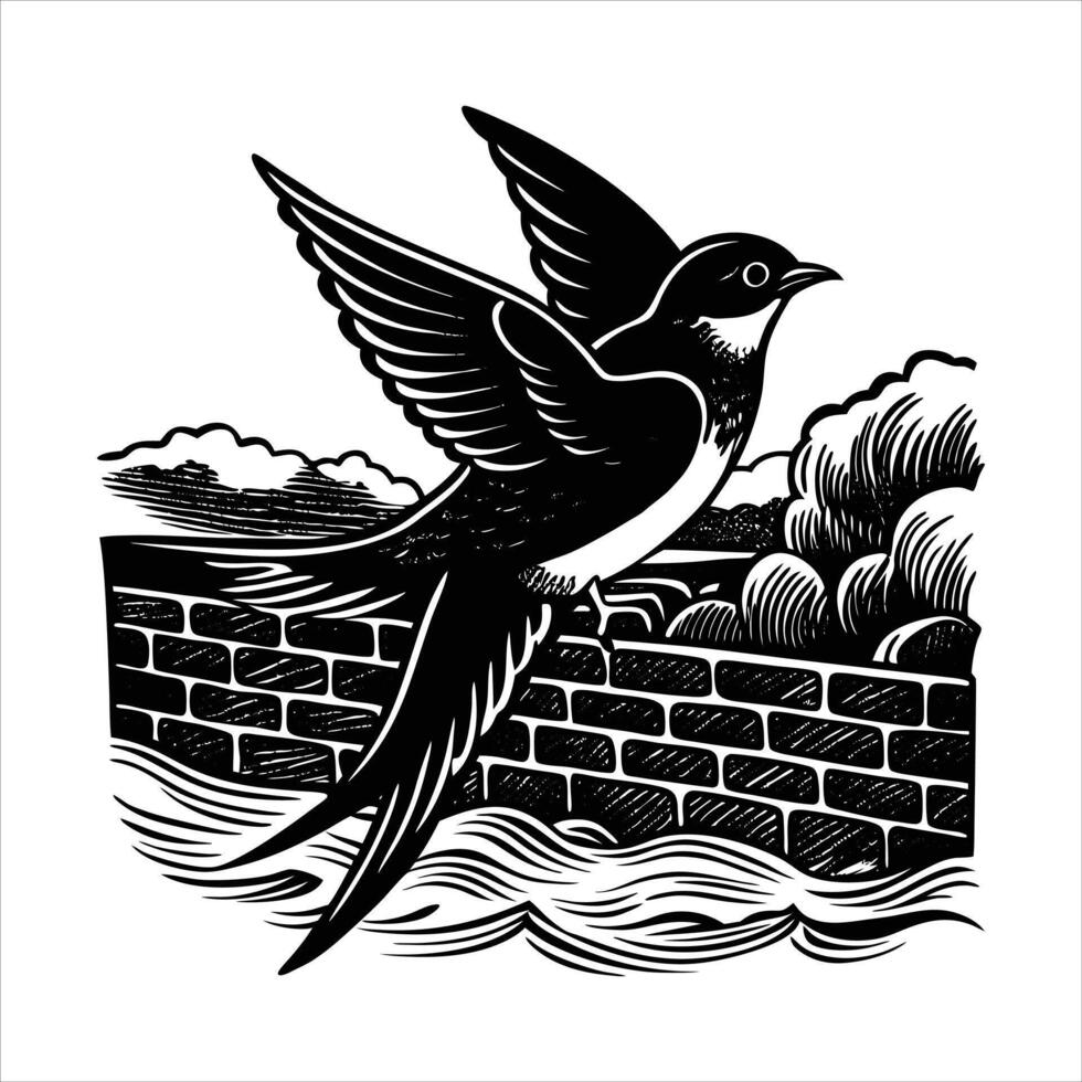 Bird On Stone Wall vector