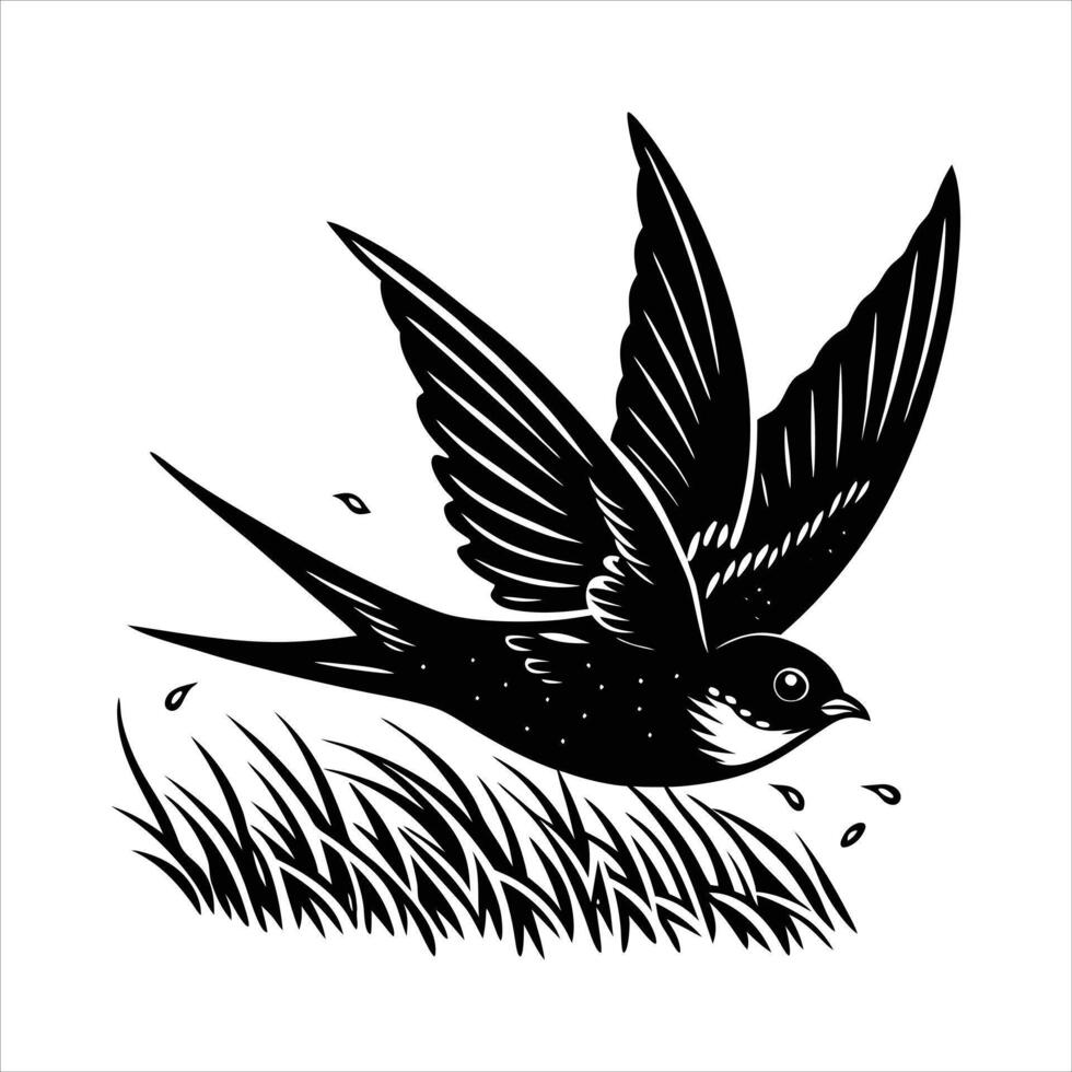 Bird flying over wooden post against sky vector