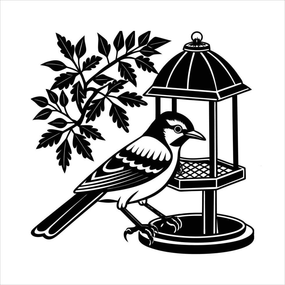 Eurasian jay on the winter bird feeder vector