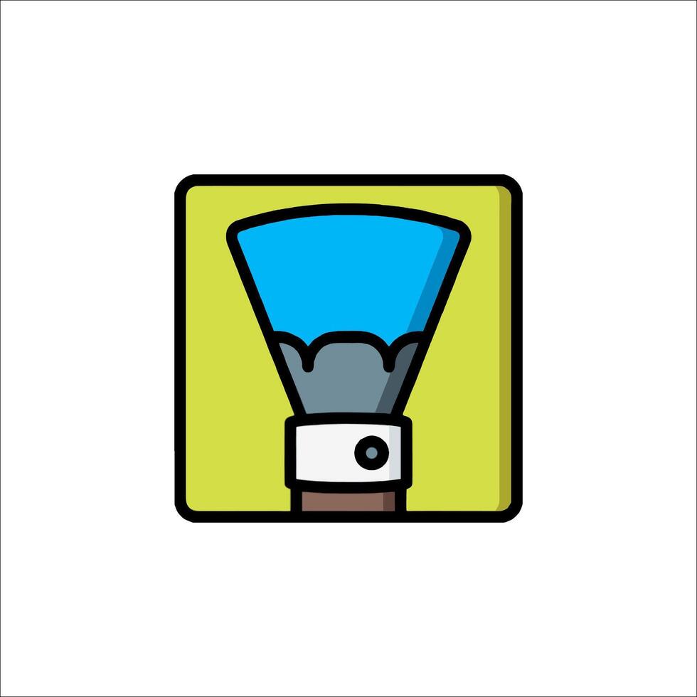 A blue and yellow icon of a flashlight vector