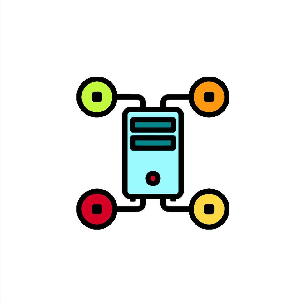 A computer with four different colored lights vector