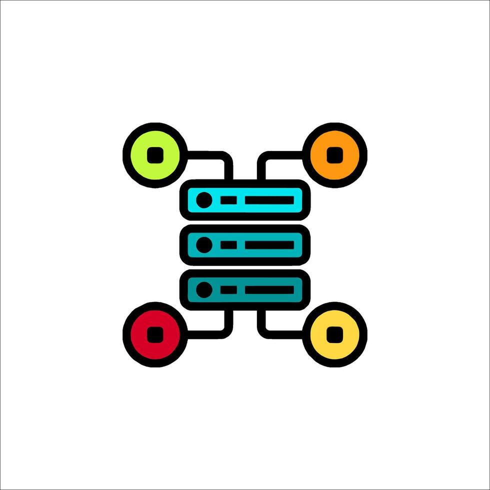 A colorful icon of a server with four different colored disks vector