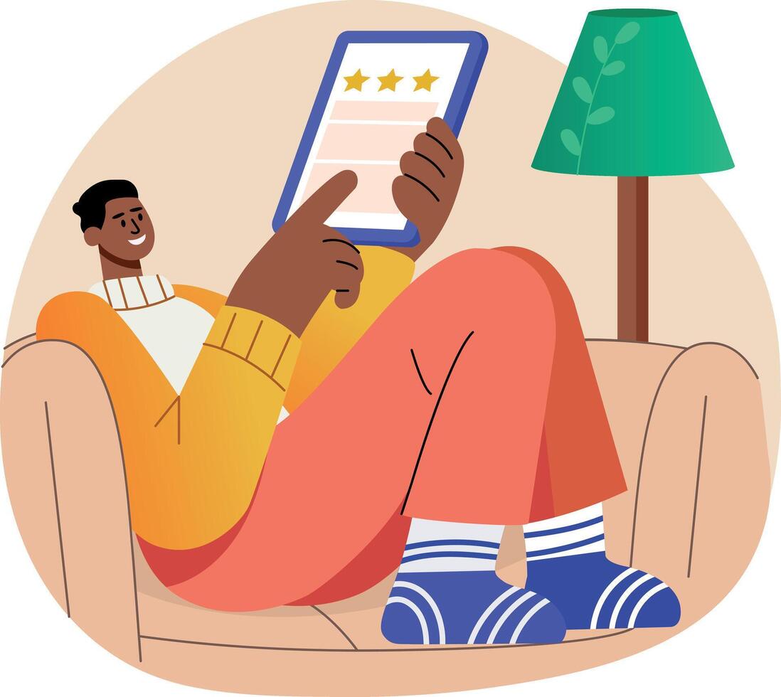 A flat illustration of a character giving online feedback vector