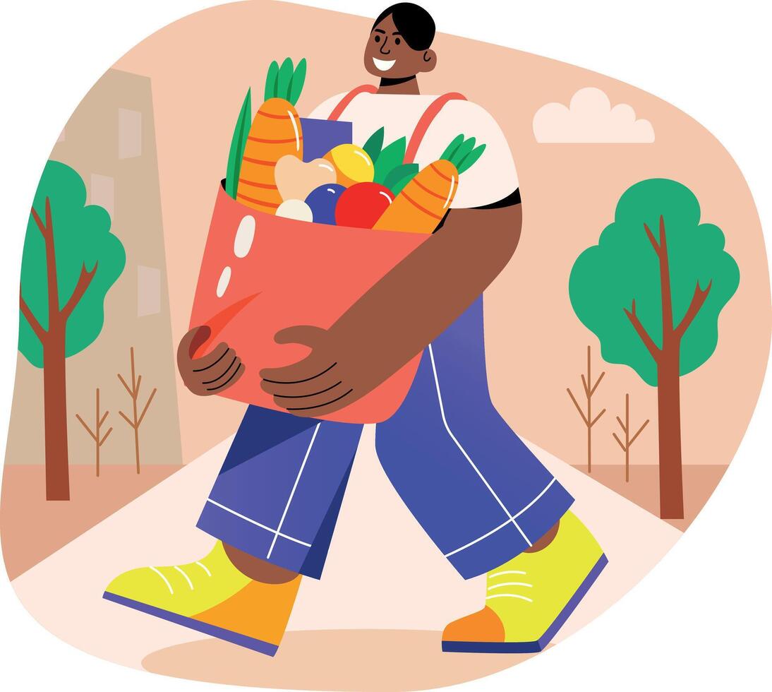 A flat illustration of a woman taking grocery order vector