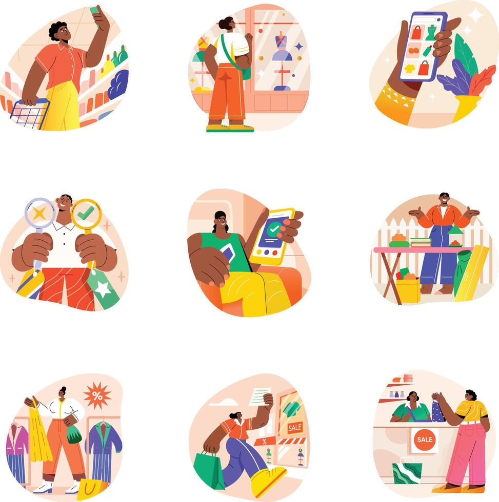 Pack of Flat Style Retailing Illustrations vector