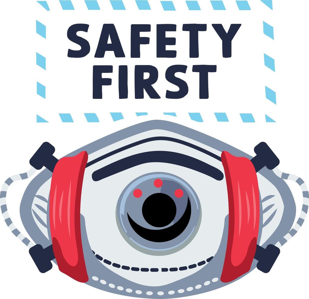 A flat sticker of face mask with safety first typography vector