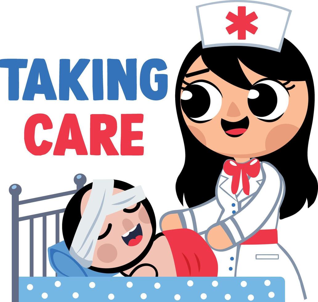 A flat sticker of a nurse taking care of patient vector
