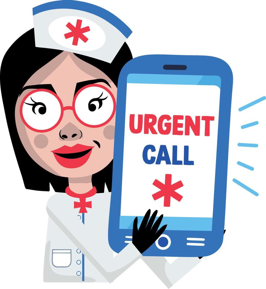 A flat striker of a nurse holding mobile written urgent call vector