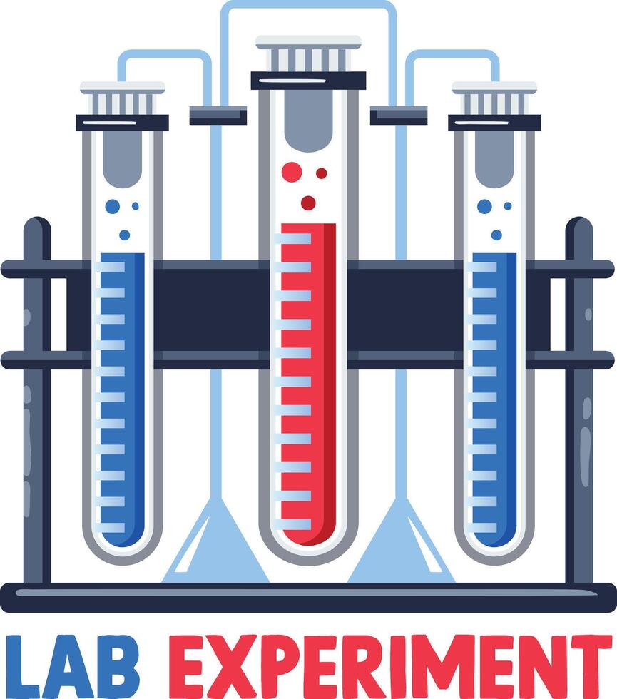 A flat sticker of chemical tubes with lab experiment typography vector