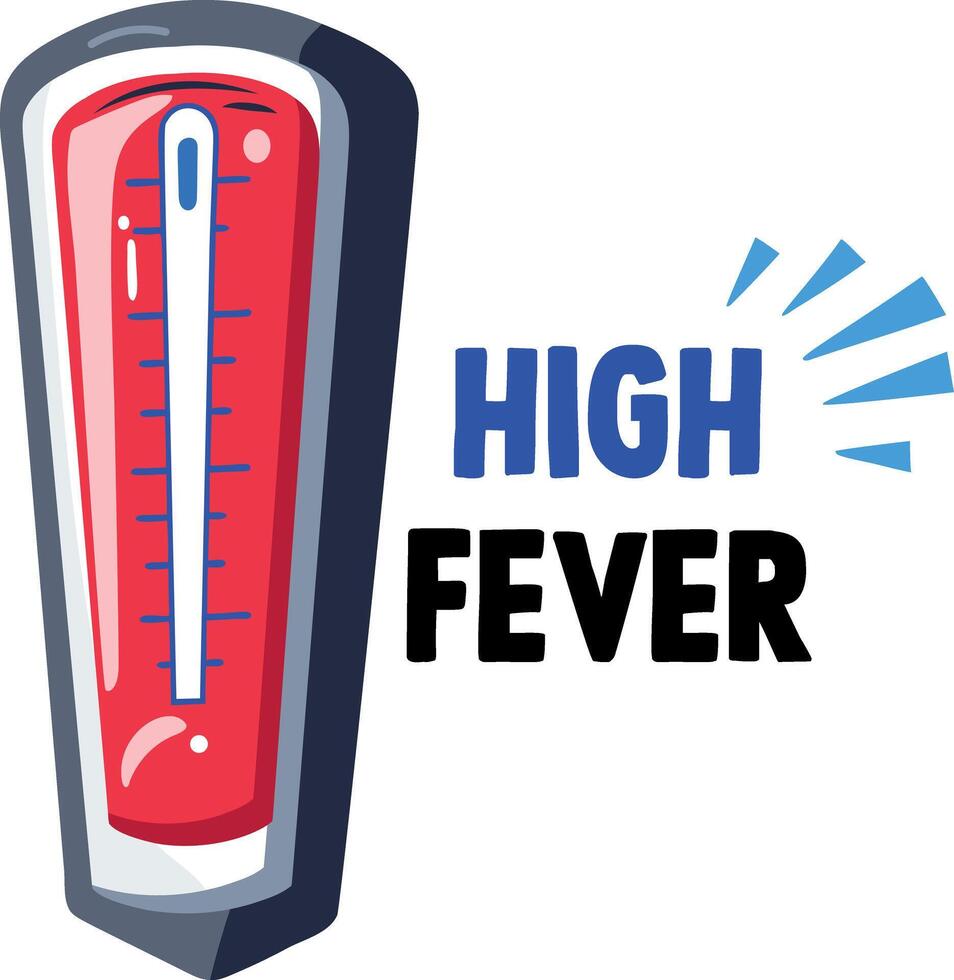 A flat sticker of a thermometer depicting high fever vector