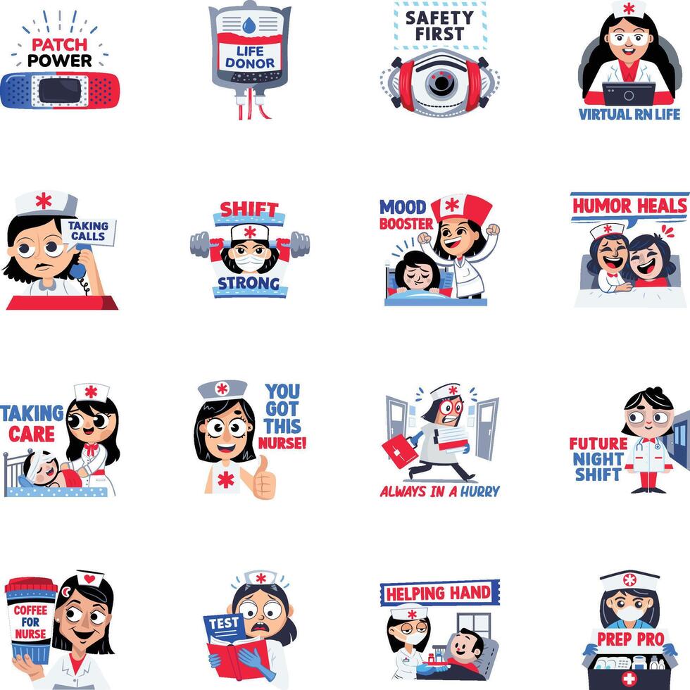 Collection of Flat Style Nursing Stickers vector