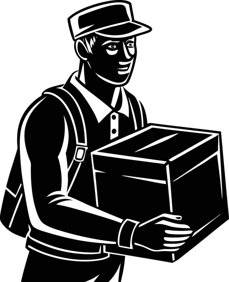 The Role of a Delivery Man Carrying Package in Logistics vector