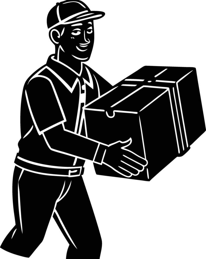 Using Delivery Man Carrying Package for Business Promotions vector