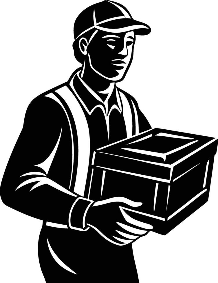 Speed and Efficiency Represented by a Delivery Man Carrying Package vector