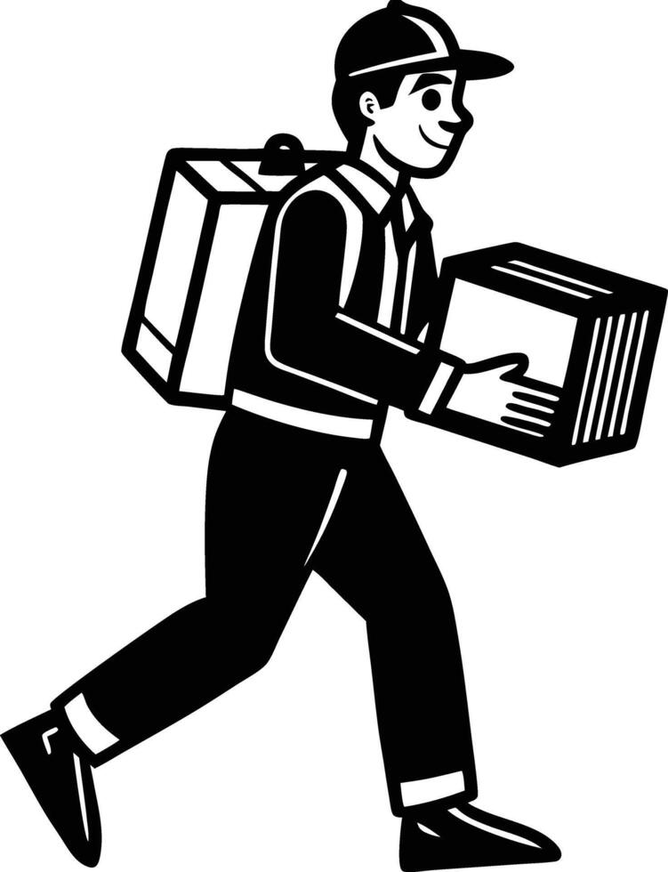 Delivery Man Carrying Package Enhances Brand Identity vector