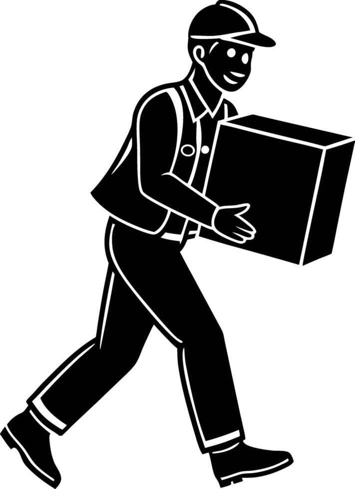 Trustworthy Delivery Man Carrying Package for Online Stores vector