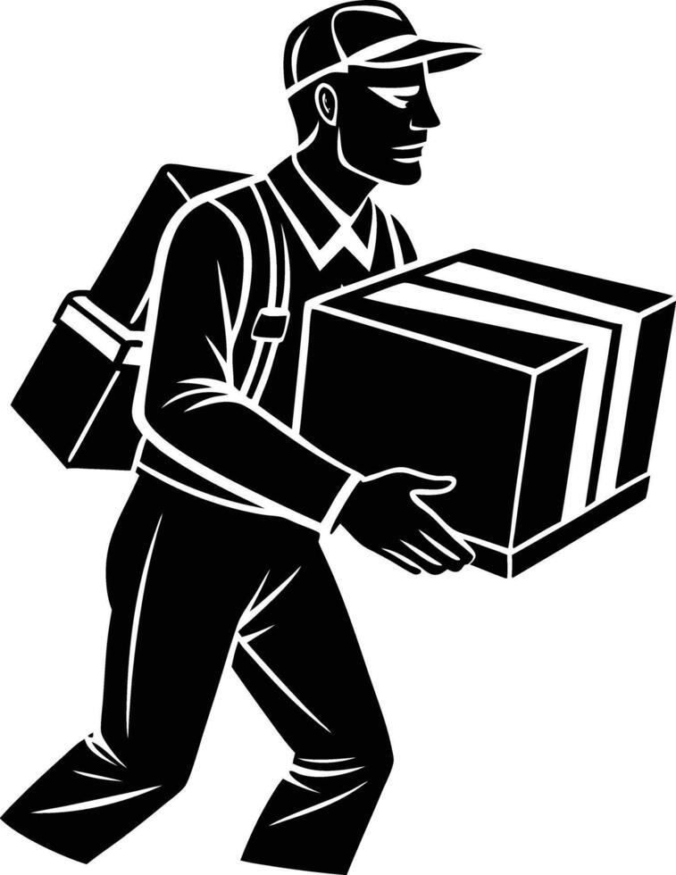 Delivery Man Carrying Package Represents Customer Service vector