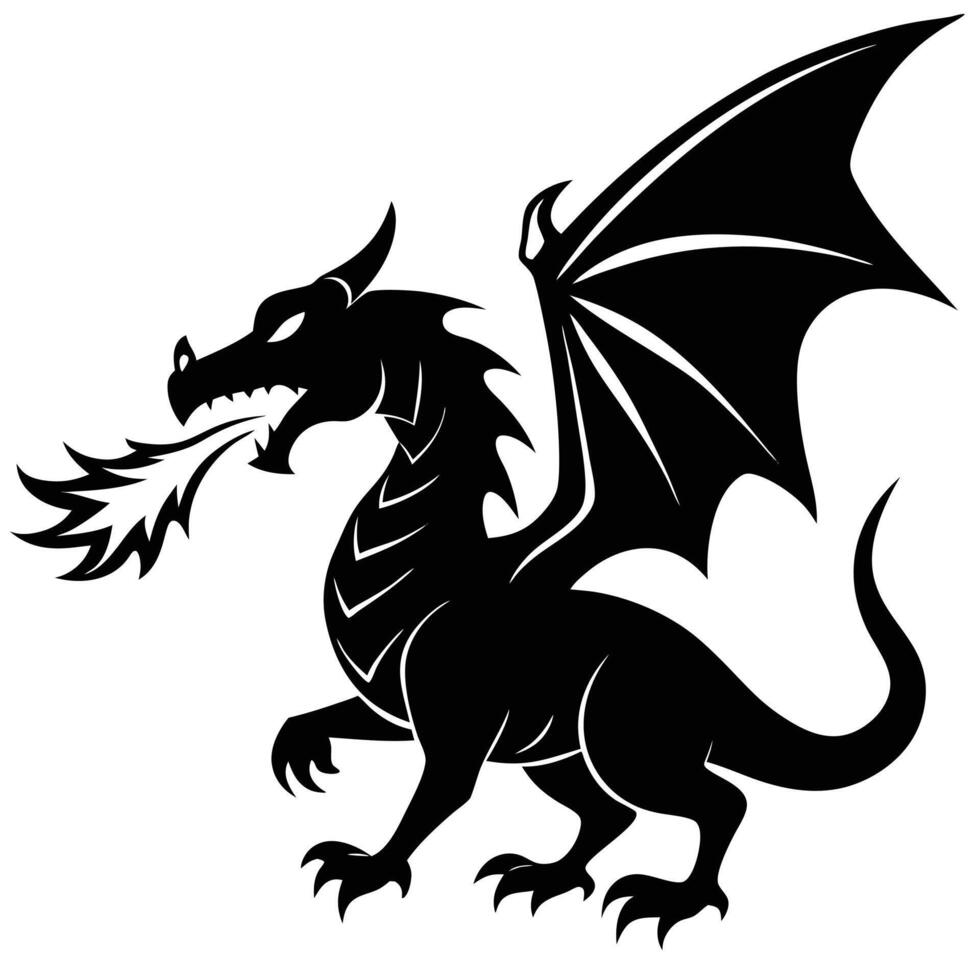 Legendary Fire-Breathing Dragon Silhouette Logo vector