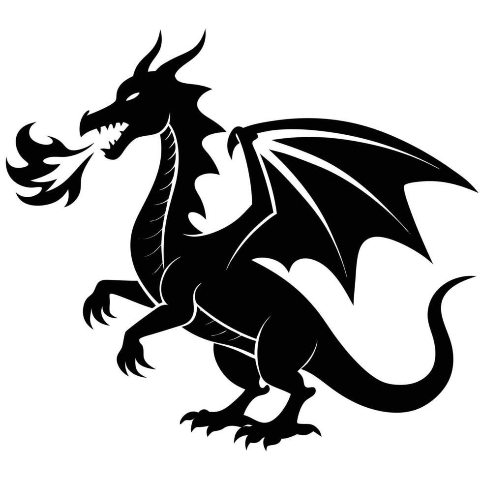 Artistic Dragon Breathing Fire Silhouette Image vector
