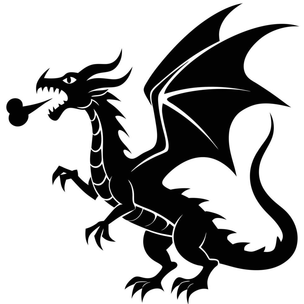 Stunning Dragon Breathing Fire Silhouette Design vector