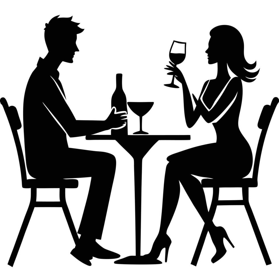 Happy Young Man and Woman Sitting in a Cafe and Drinking vector