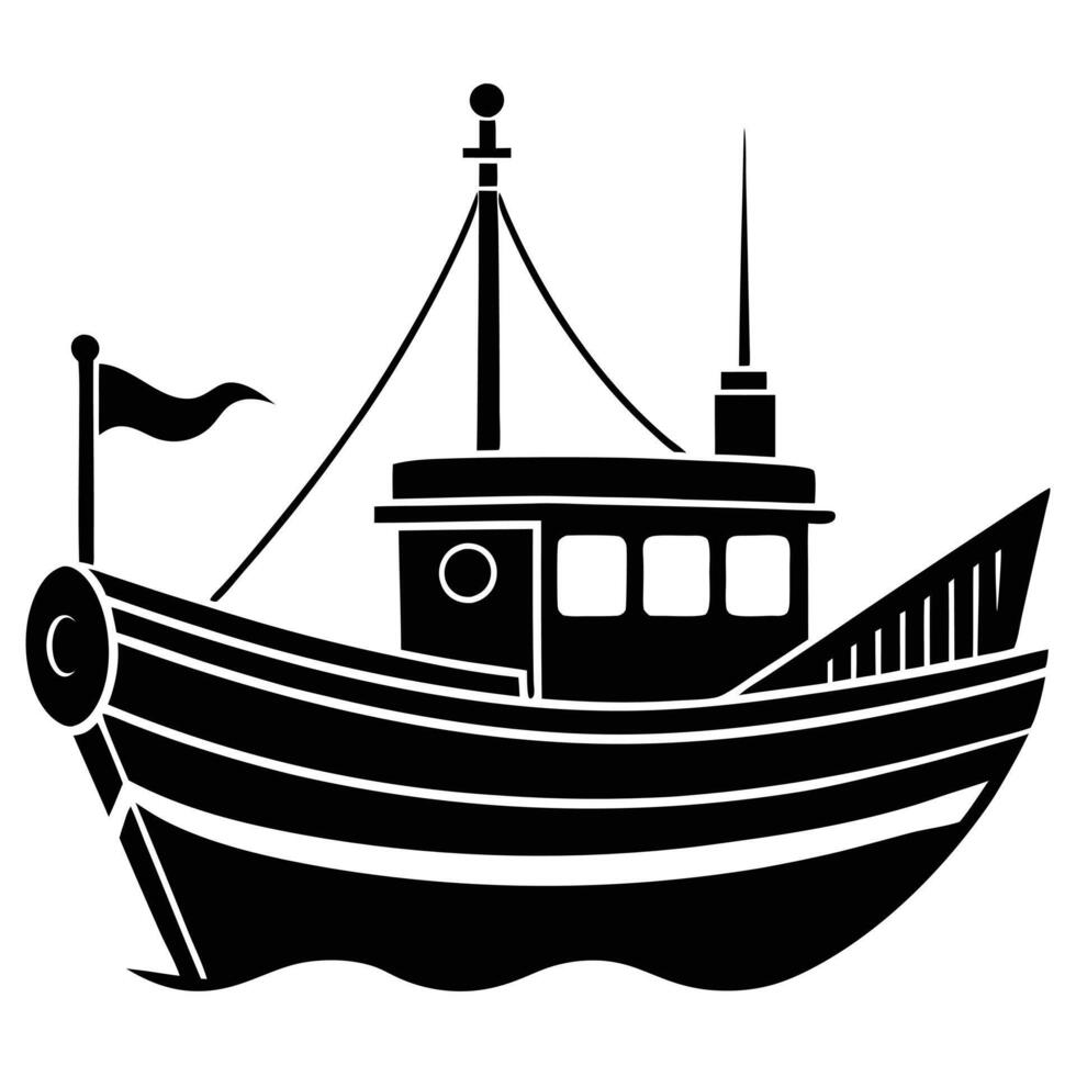 Dynamic Fishing Boat Silhouette for Ocean Adventure Themes vector