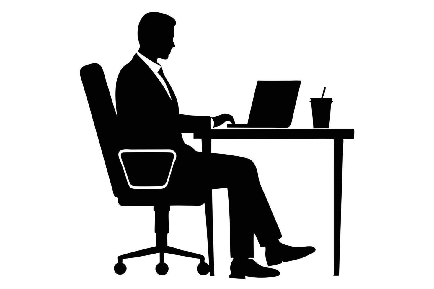 Office Professional Typing on Laptop Silhouette vector