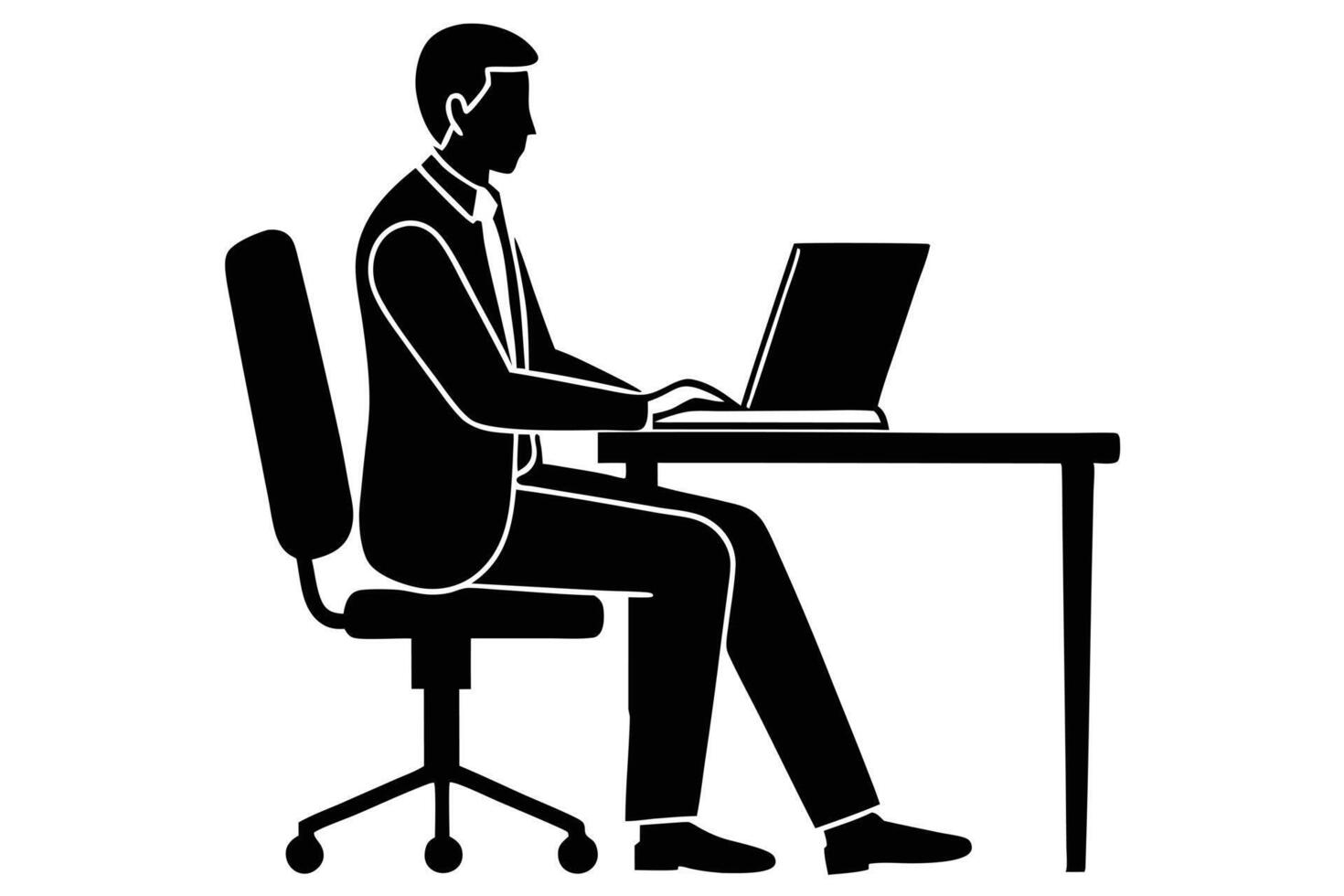 Manager Sitting in Chair at Office Desk with Laptop Silhouette vector