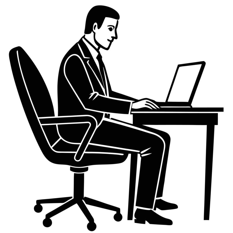 Business Executive Working on Laptop Silhouette vector
