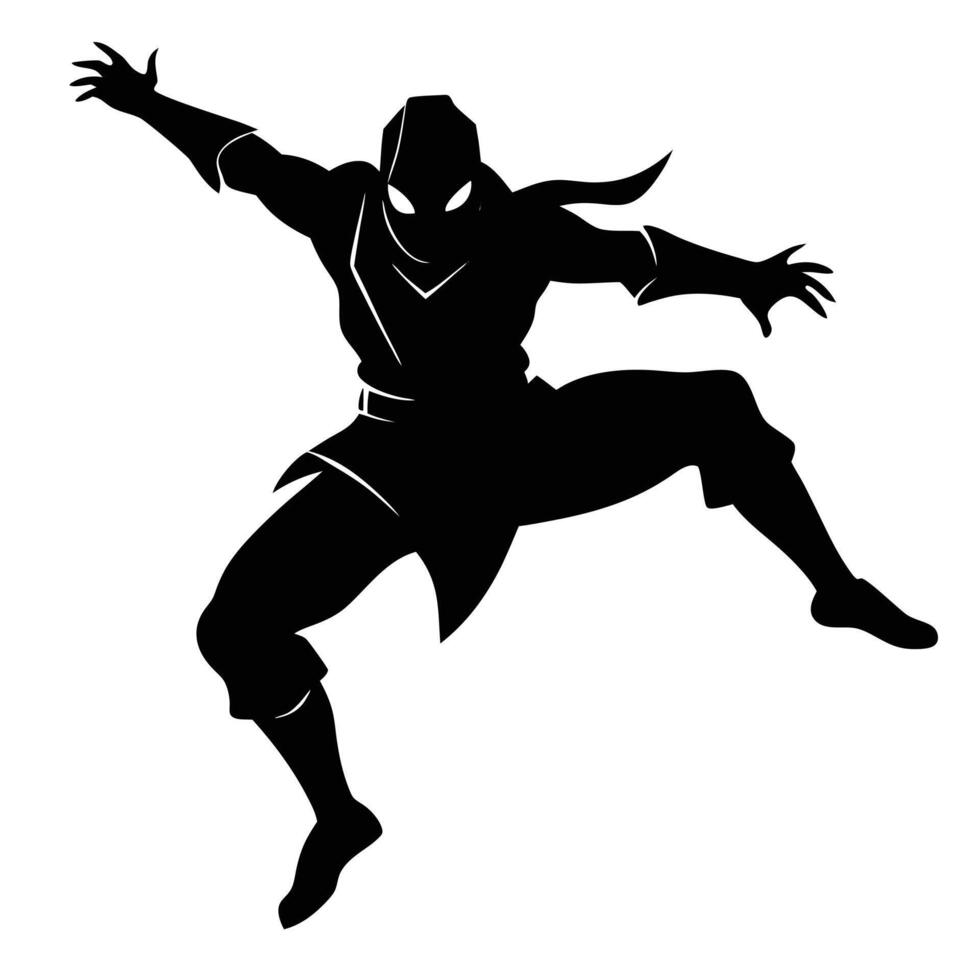 Elegant Ninja Jumping Silhouette for Modern Illustrations vector