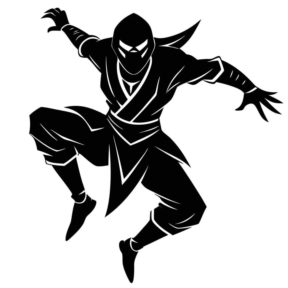 Deadly Ninja in Mid-Air Jump Silhouette for Dark Art vector