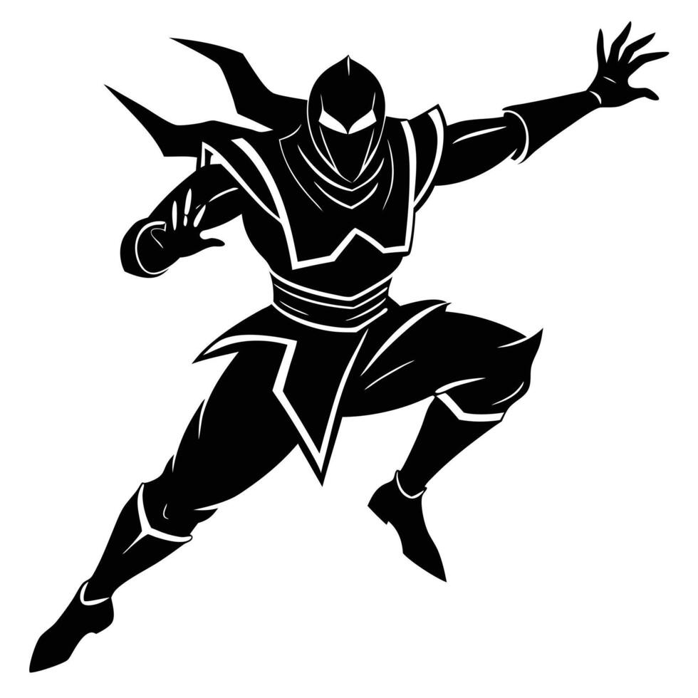 Samurai-Inspired Shadow Ninja Jumping Silhouette vector