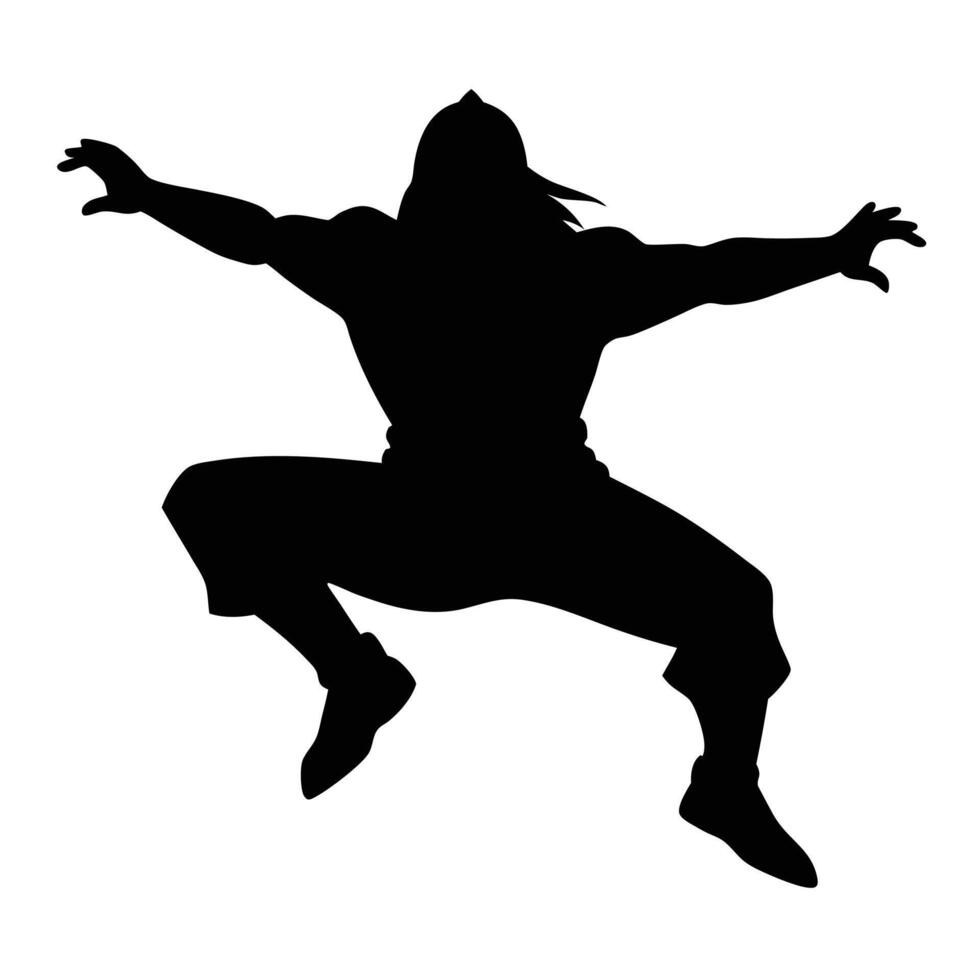 High-Flying Ninja Jumping Silhouette for Action Scenes vector