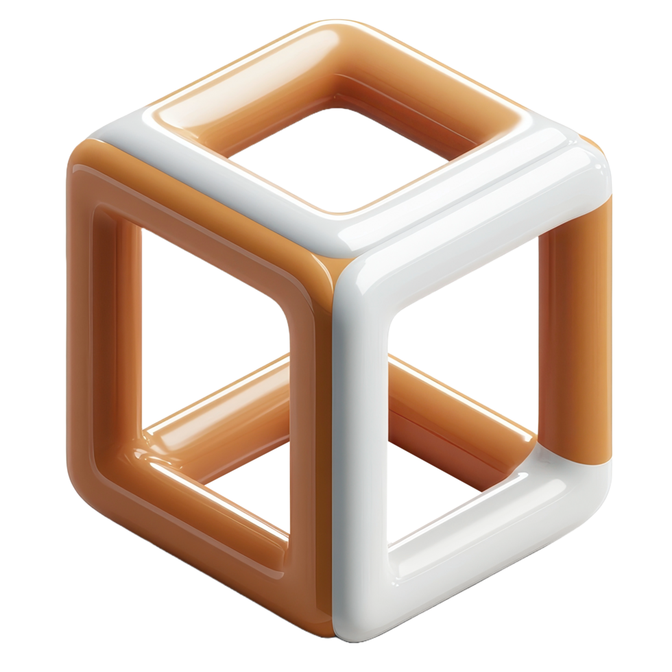 Abstract three dimensional cube design in orange and white png