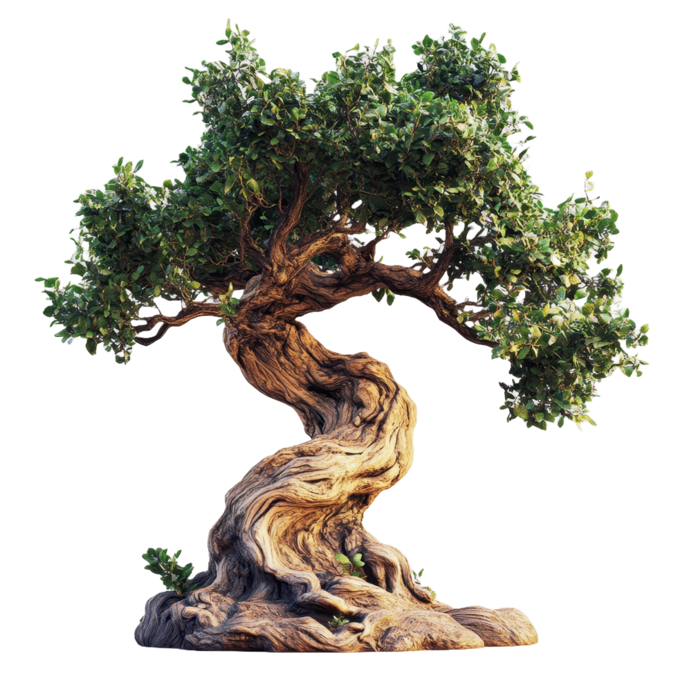 Ancient Bonsai Tree With Twisted Trunk And Lush Green Foliage png
