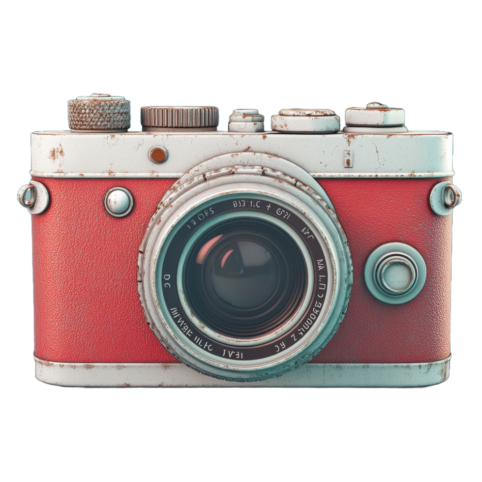 Vintage Red and White Camera With Rusty Details png