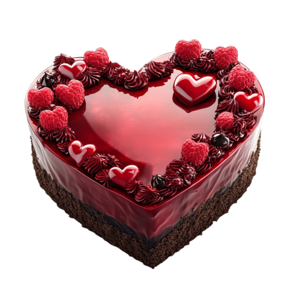Heart-Shaped Chocolate Cake with Red Decorations png