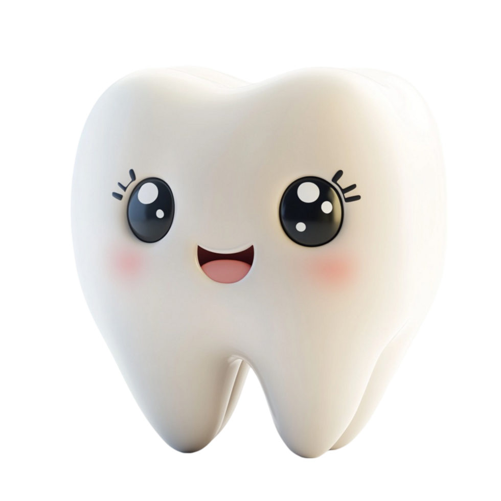 Smiling 3D Tooth Character with Big Eyes png